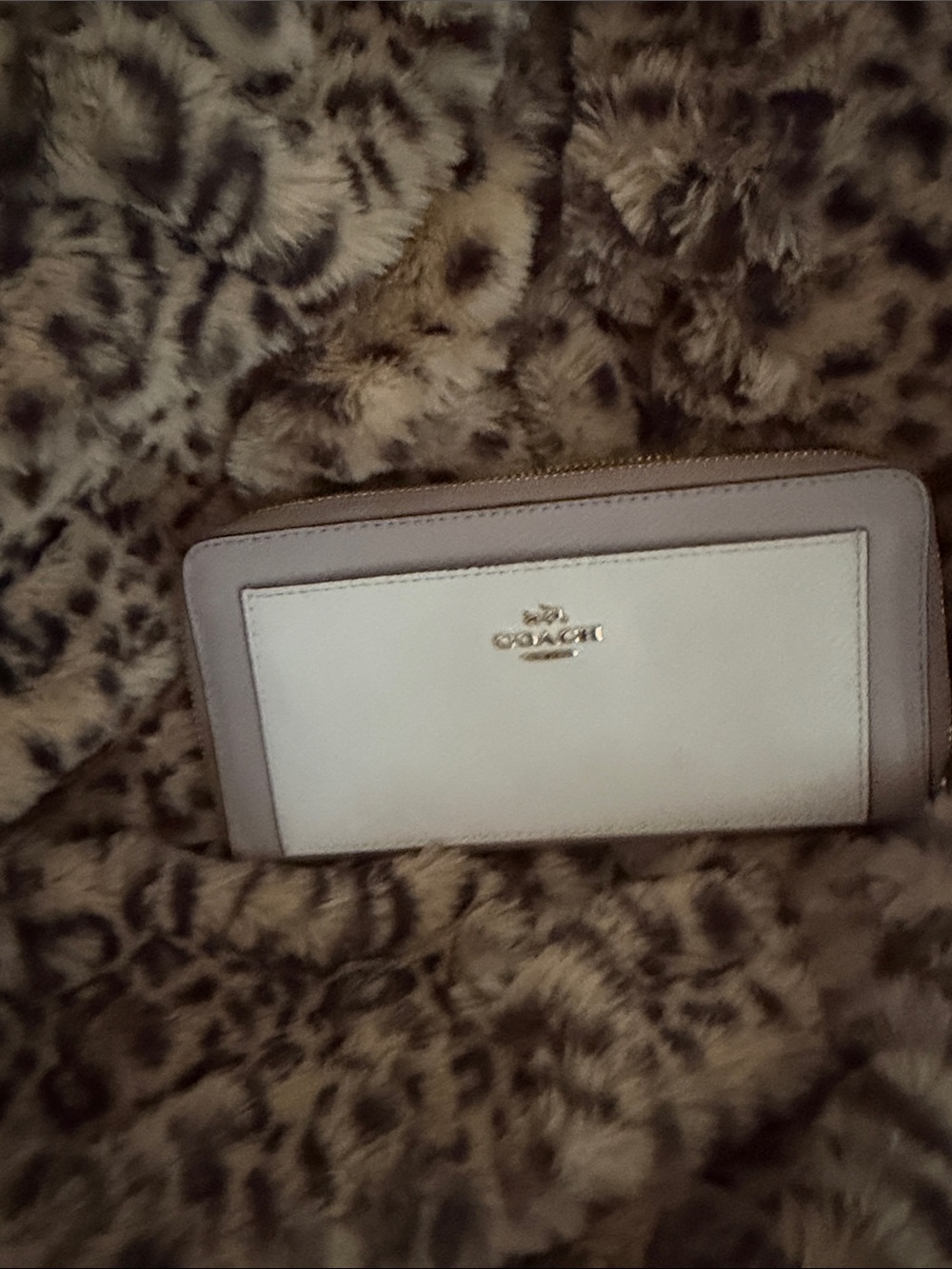 COACH Two-Tone White and Taupe Zip-Around Wallet